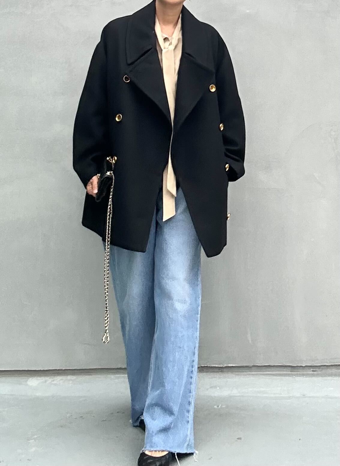 Gold Button Oversized Pea Coat